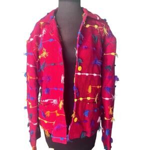 Vtg Colorful Funky Artsy Embroidered Tassel Jacket XL Boho Festival Eclectic